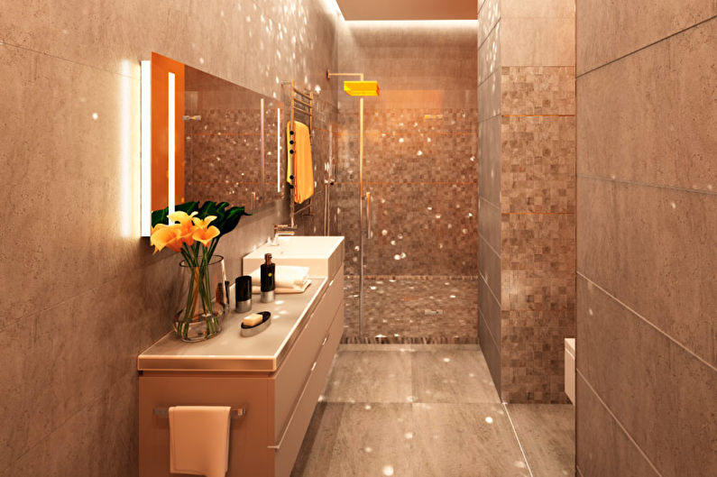 Design estreito de banheiro - decorações de parede