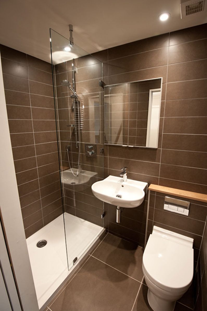 Interiérový dizajn kúpeľne 4 m2 so sprchou - foto