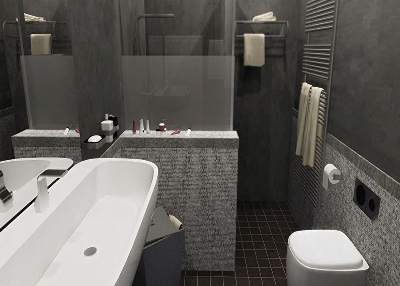 Design av ett grått badrum i Chrusjtjov