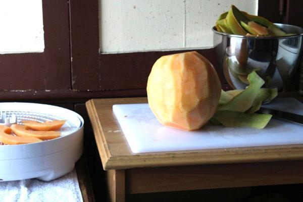 Melone schälen und hacken