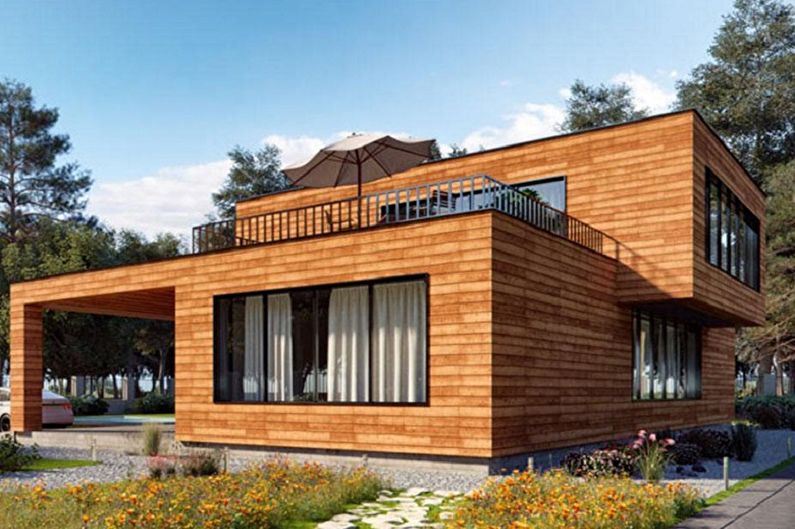 Σύγχρονα σπίτια με ξύλινη επίπεδη οροφή