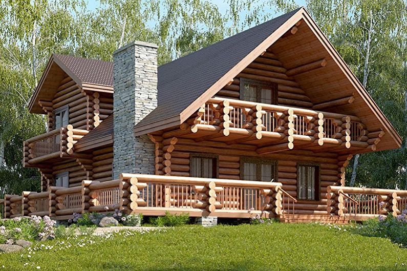 Proyectos modernos de casas de troncos - Casa de troncos redonda estilo chalet