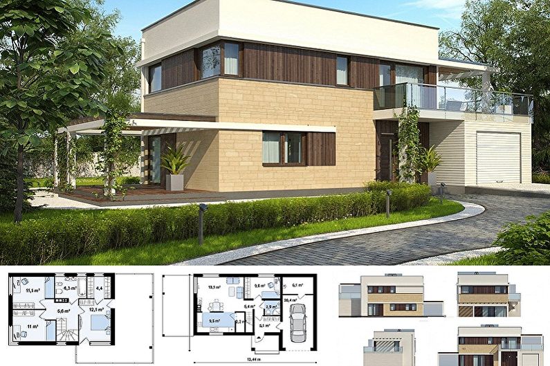 Proiecte moderne de casă de înaltă tehnologie - Cabană cu două etaje, cu garaj