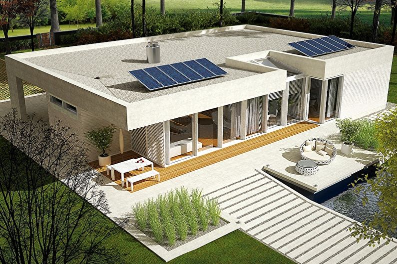 Moderne høyteknologiske husprosjekter-Høyteknologisk hus med et utnyttet tak
