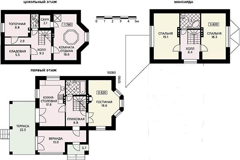 Moderne husdesign i chaletstil - Ett etasjes hus med loft og kjeller