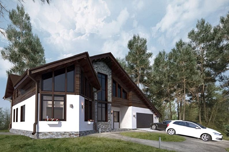 Moderne husdesign i chaletstil - Hus i chaletstil med garasje