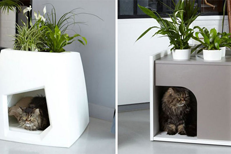 בית חתולים מובנה בתוך ריהוט
