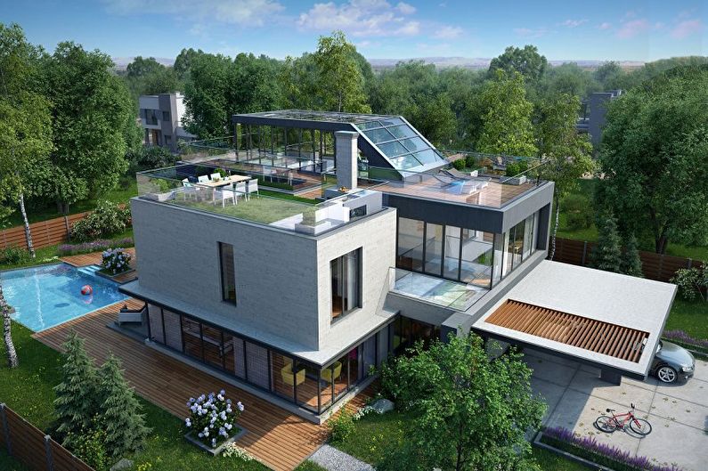 Moderné projekty dvojpodlažných domov-Dvojpodlažný dom s plochou strechou