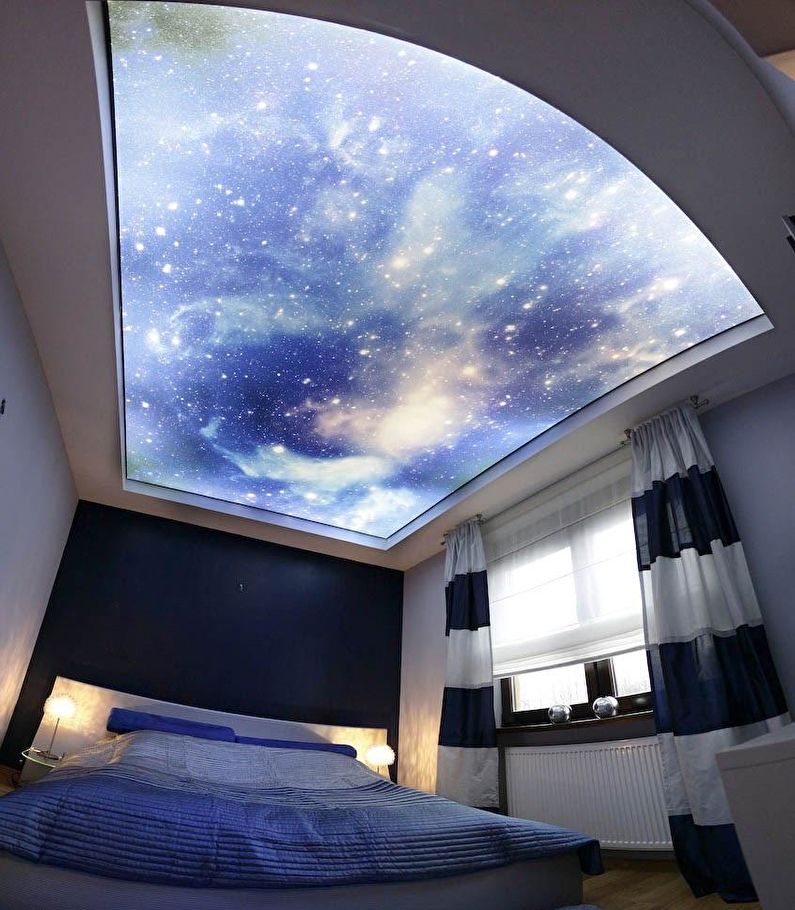 Τεντωμένη οροφή δύο επιπέδων με οπίσθιο φωτισμό - έναστρος ουρανός