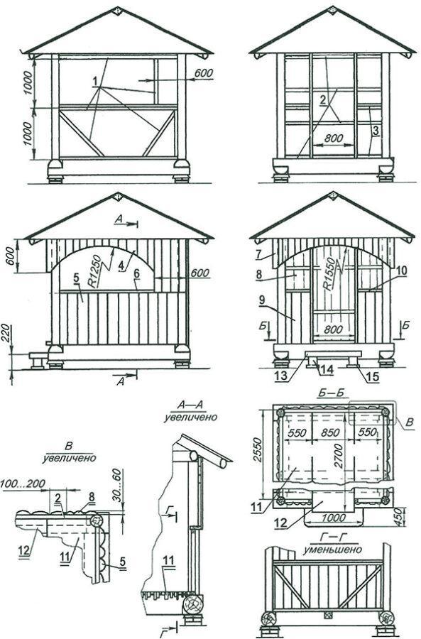 Zeichnung eines Pavillons aus Holz