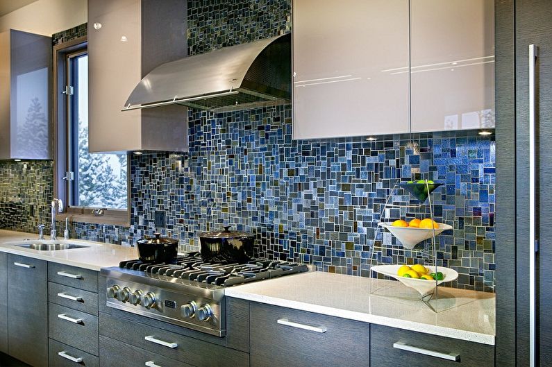 Ideas de diseño de delantal de cocina de mosaico - Mosaico de vidrio y espejo