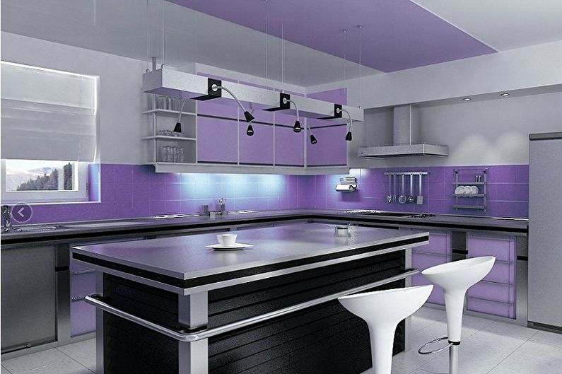 Fialová high -tech kuchyňa - interiérový dizajn