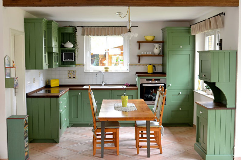 Barva pistacije v notranjosti kuhinje - oblikovanje fotografij