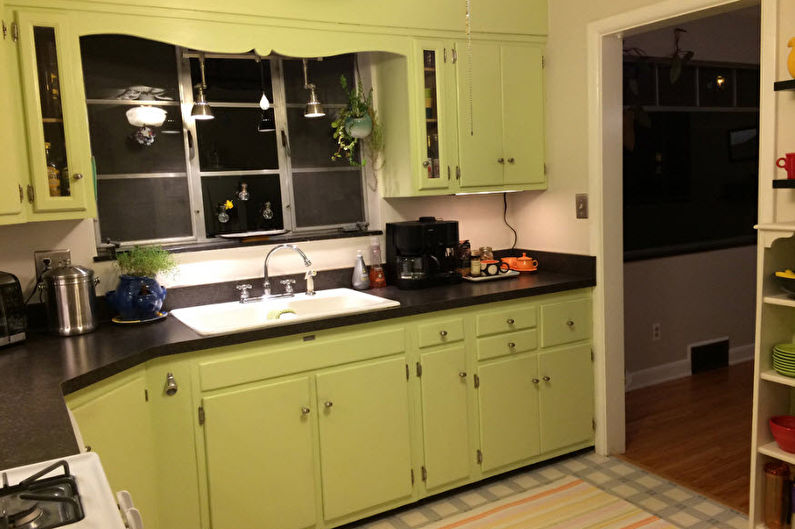 Barva pistacije v notranjosti kuhinje - oblikovanje fotografij