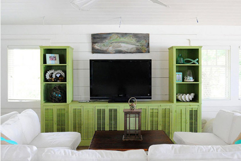 Pistaschfärg i vardagsrummets inre - Fotodesign