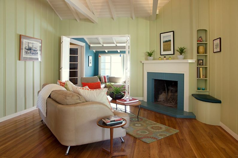 Barva pistacije v notranjosti dnevne sobe - oblikovanje fotografij
