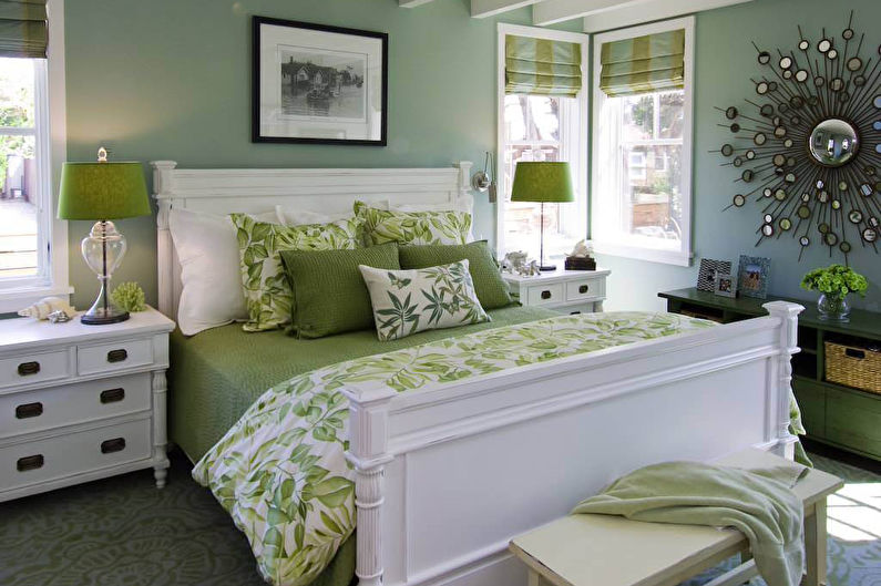 Pistagefärg i det inre av sovrummet - Fotodesign