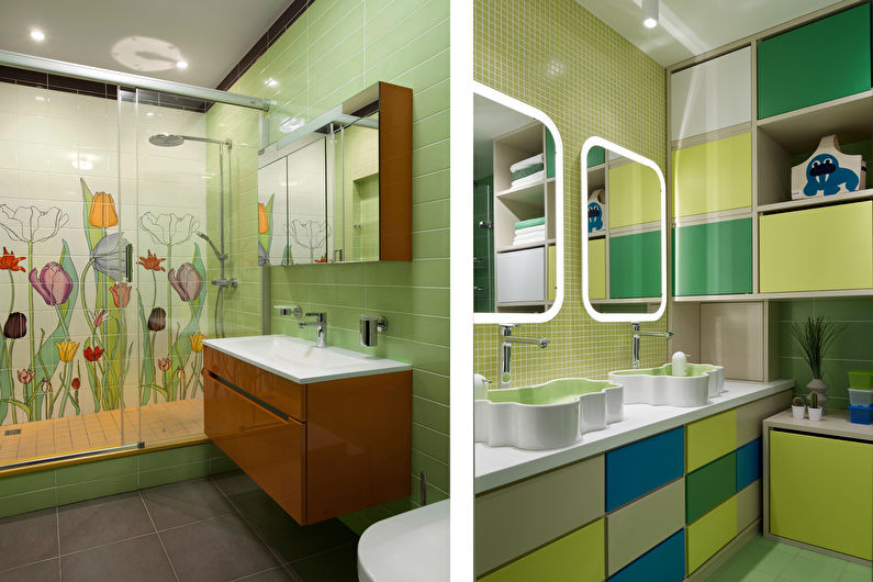 Barva pistacije v notranjosti kopalnice - oblikovanje fotografij