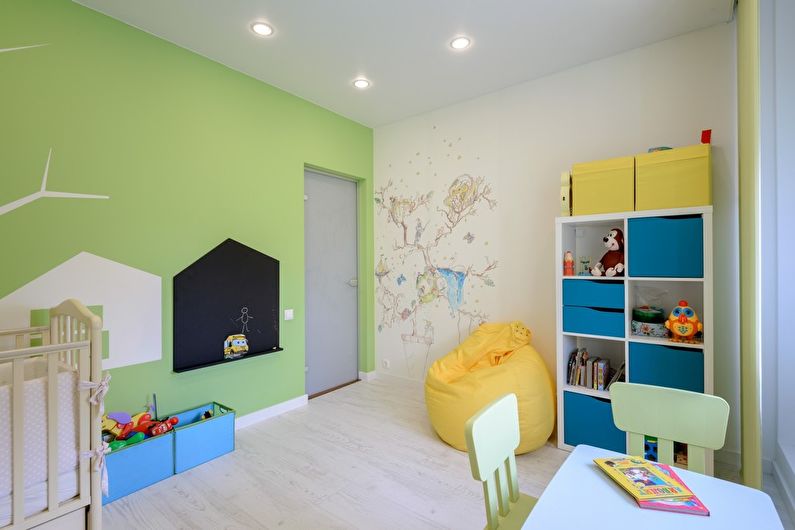 Barva pistacije v notranjosti otroške sobe - oblikovanje fotografij