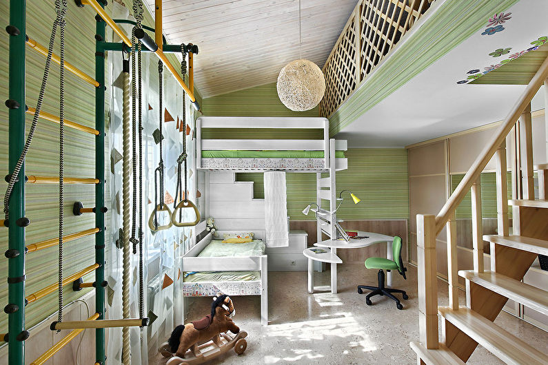 Barva pistacije v notranjosti otroške sobe - oblikovanje fotografij