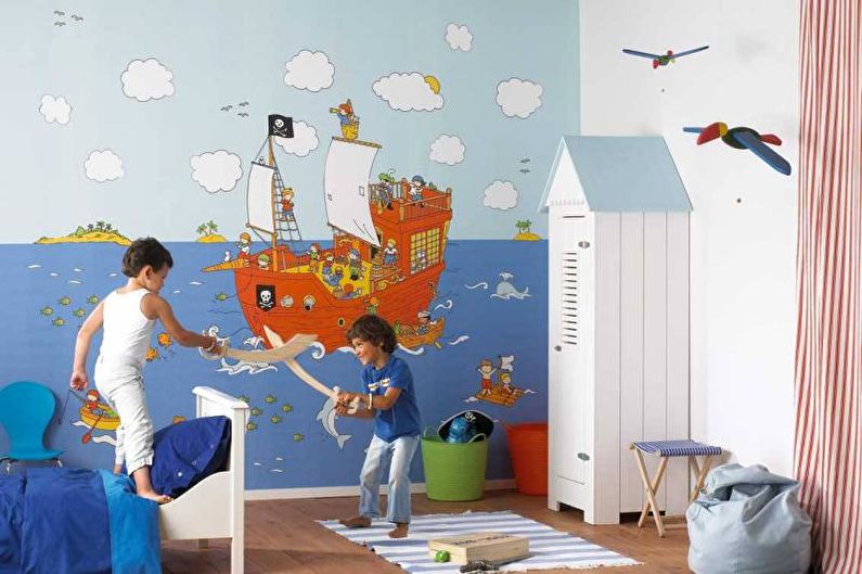 Papel de parede fotográfico no interior de um quarto infantil - foto