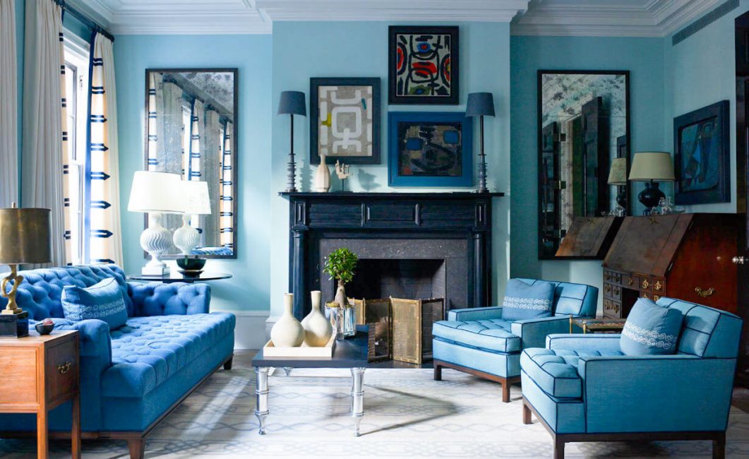 Interior clásico intercalado con azul