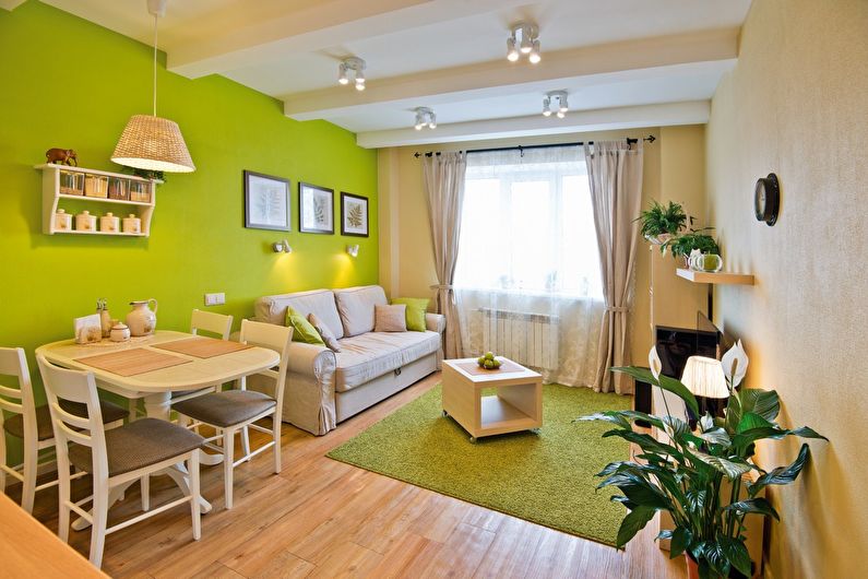 Zelená obývacia izba v Chruščov - interiérový dizajn