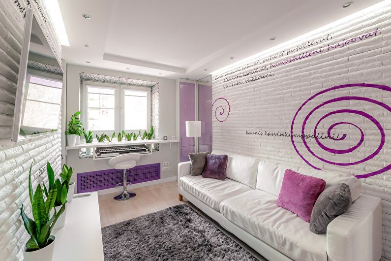 Fioletowy salon w Chruszczowie - projektowanie wnętrz