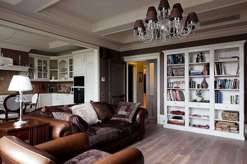 Sala de estar marrom em estilo clássico - design de interiores