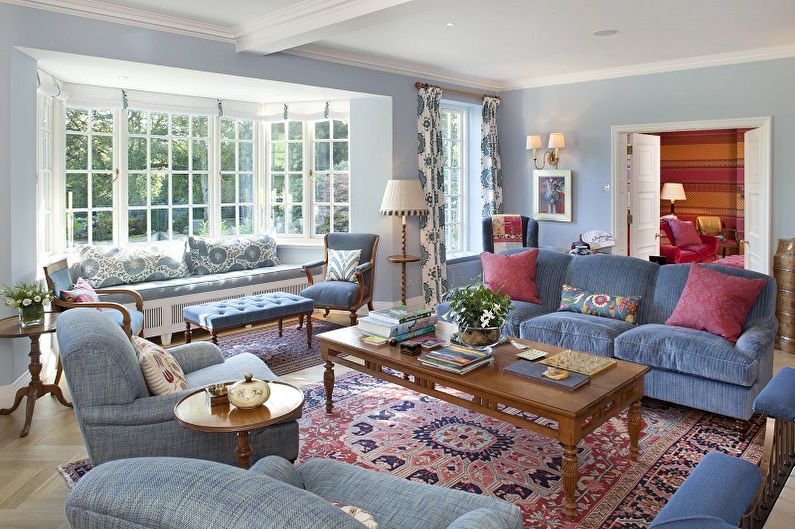 Sala de estar clássica azul - Design de interiores