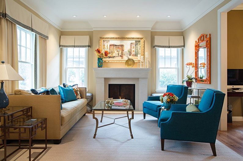 Sala de estar clássica azul - Design de interiores