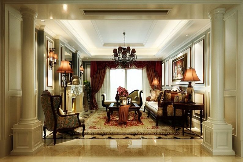 Design de interiores de sala de estar em estilo clássico - foto