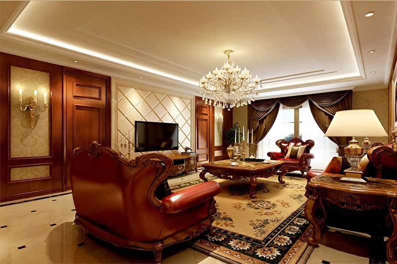 Interiørdesign i stuen i klassisk stil - foto