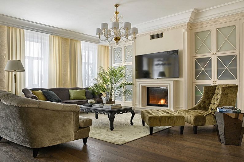 Klassisk beige stue - interiørdesign