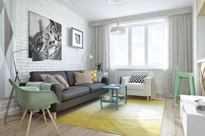 Sala de estar escandinava verde - Design de interiores