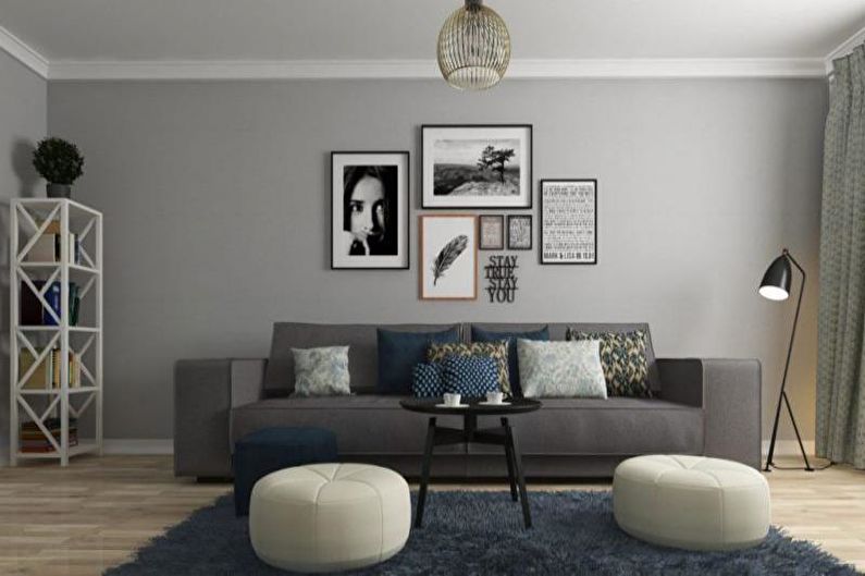 Design de sala de estar em estilo escandinavo - decoração de teto