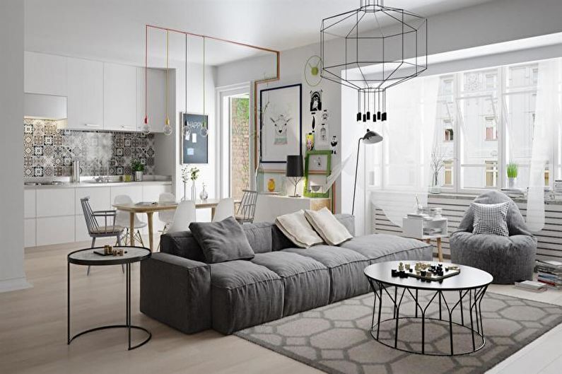 Design de sala de estar em estilo escandinavo - Móveis
