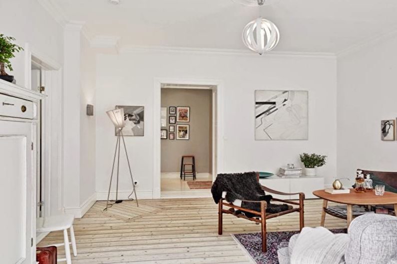 Λευκό σκανδιναβικό σαλόνι - εσωτερική διακόσμηση