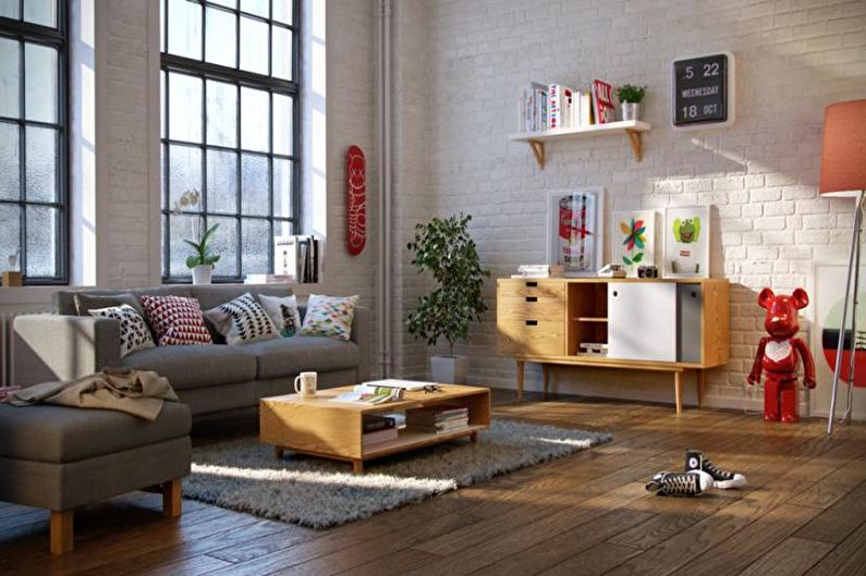 Sala de estar em estilo escandinavo bege - Design de interiores