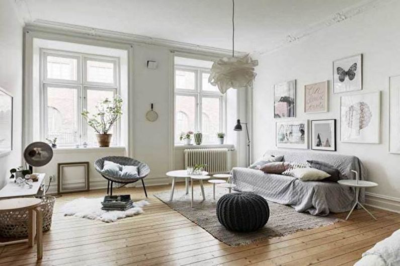 Vardagsrum i skandinavisk stil (60 bilder)