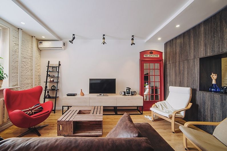 Design cameră de zi în stil mansardă - finisaj de podea