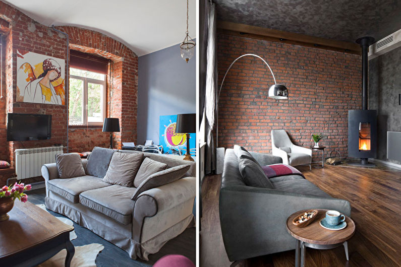 Interiørdesign i stue i loftsstil - foto
