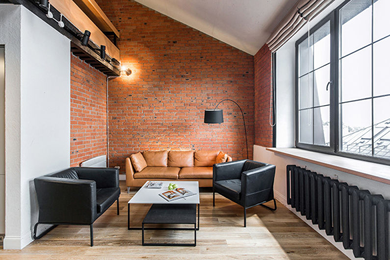 Stue i beige loftstil - interiørdesign