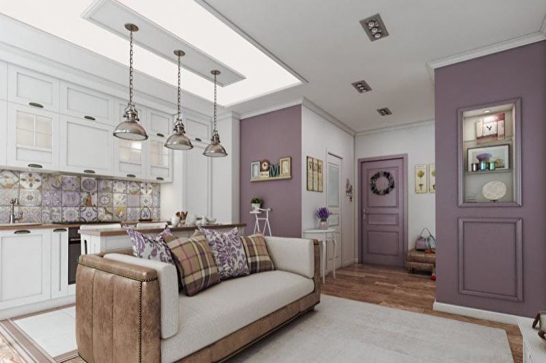 Blått och lavendel vardagsrum i Provence -stil
