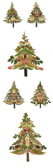 Vakre juletrær som kan lages på forskjellige måter ved hjelp av ett materiale