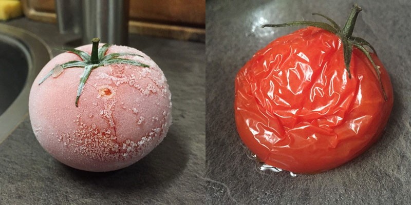 gefrorene und aufgetaute Tomatenfrucht