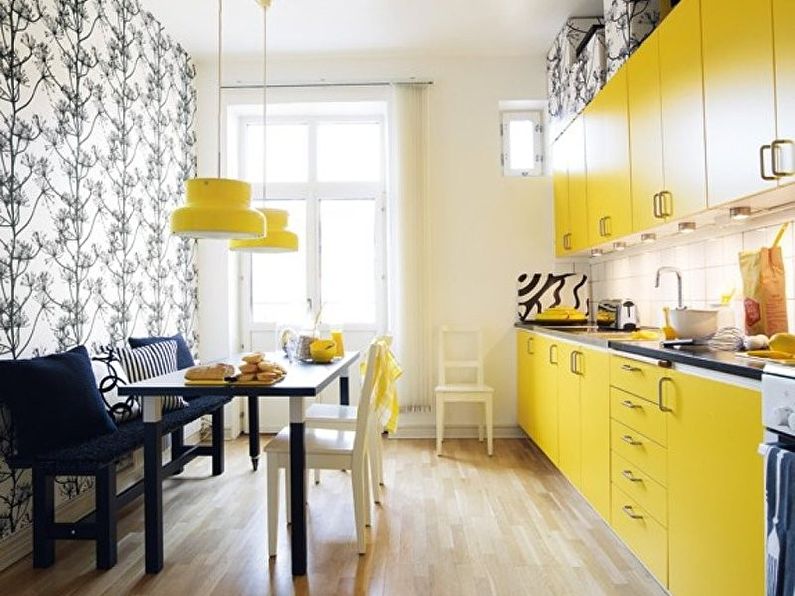 Ταπετσαρία για κίτρινη κουζίνα - σχεδιασμός φωτογραφιών