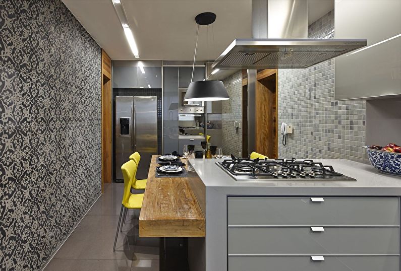 Czarno-biała tapeta do kuchni w nowoczesnym stylu - fotoprojekt