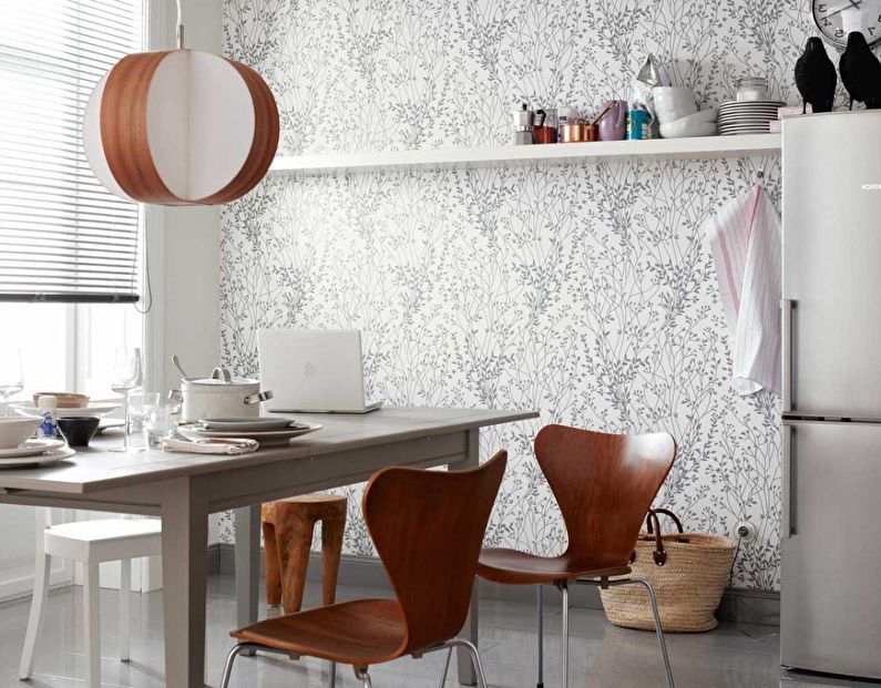 Biała tapeta do kuchni w nowoczesnym stylu - fotoprojekt