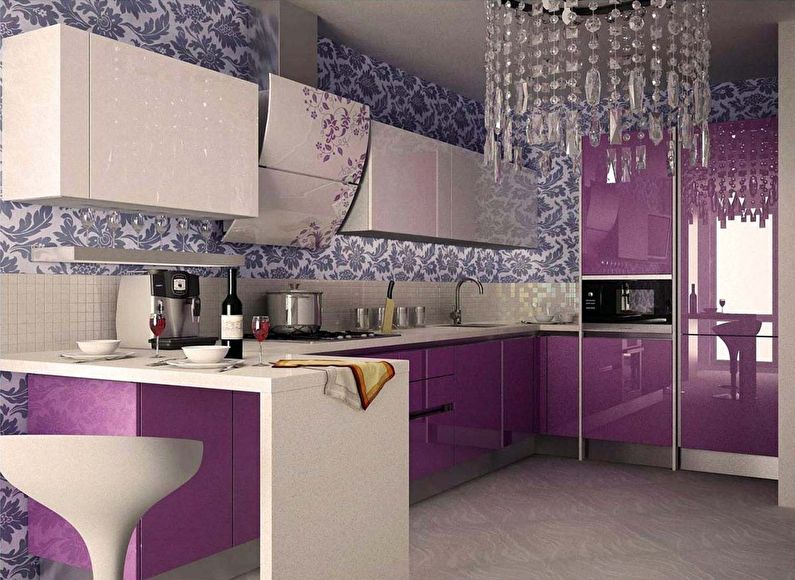 Fioletowa tapeta do kuchni w stylu art deco - projektowanie zdjęć
